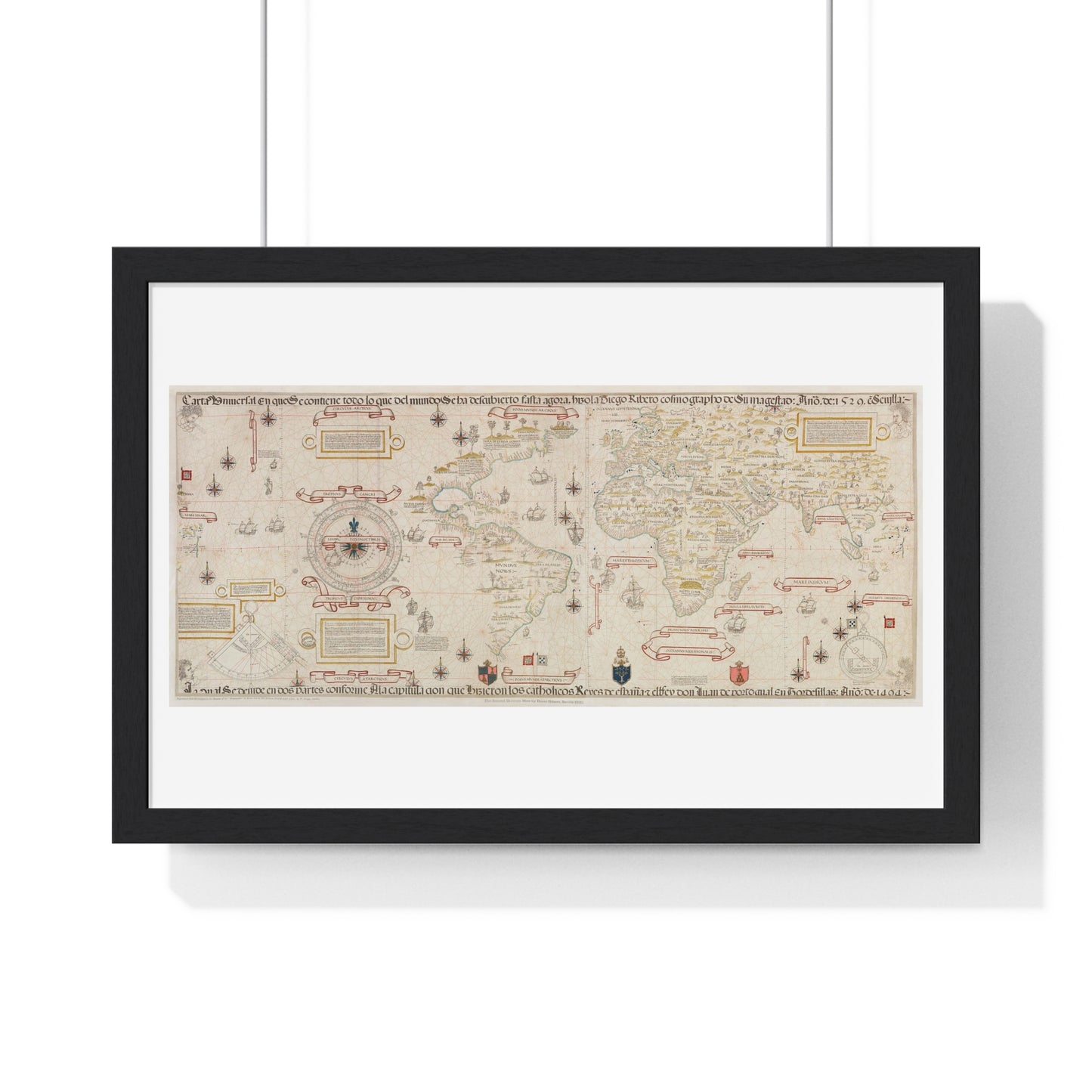 Antique World Map (1529) by Diogo Ribeiro from the Original, Framed Art Print