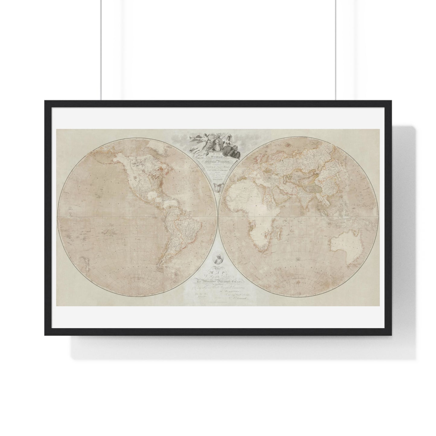 Map of the World on a Globular Projection Exhibiting Particularly the Nautical Researches of Captain James Cook (1794) from the Original, Framed Art Print