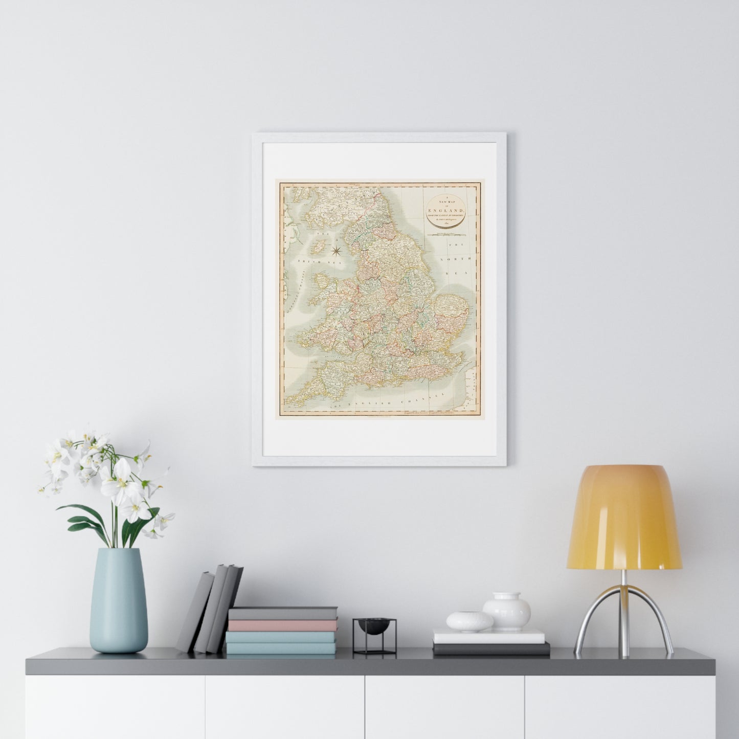 Antique Map: A New Map of England (1811) by John Cary from the Original, Framed Art Print