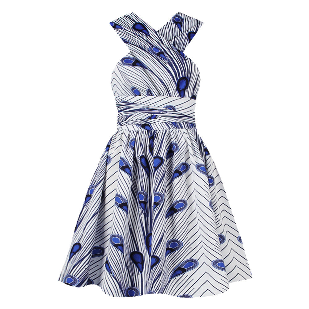 African Print Halter Dress, Pleated Skirt