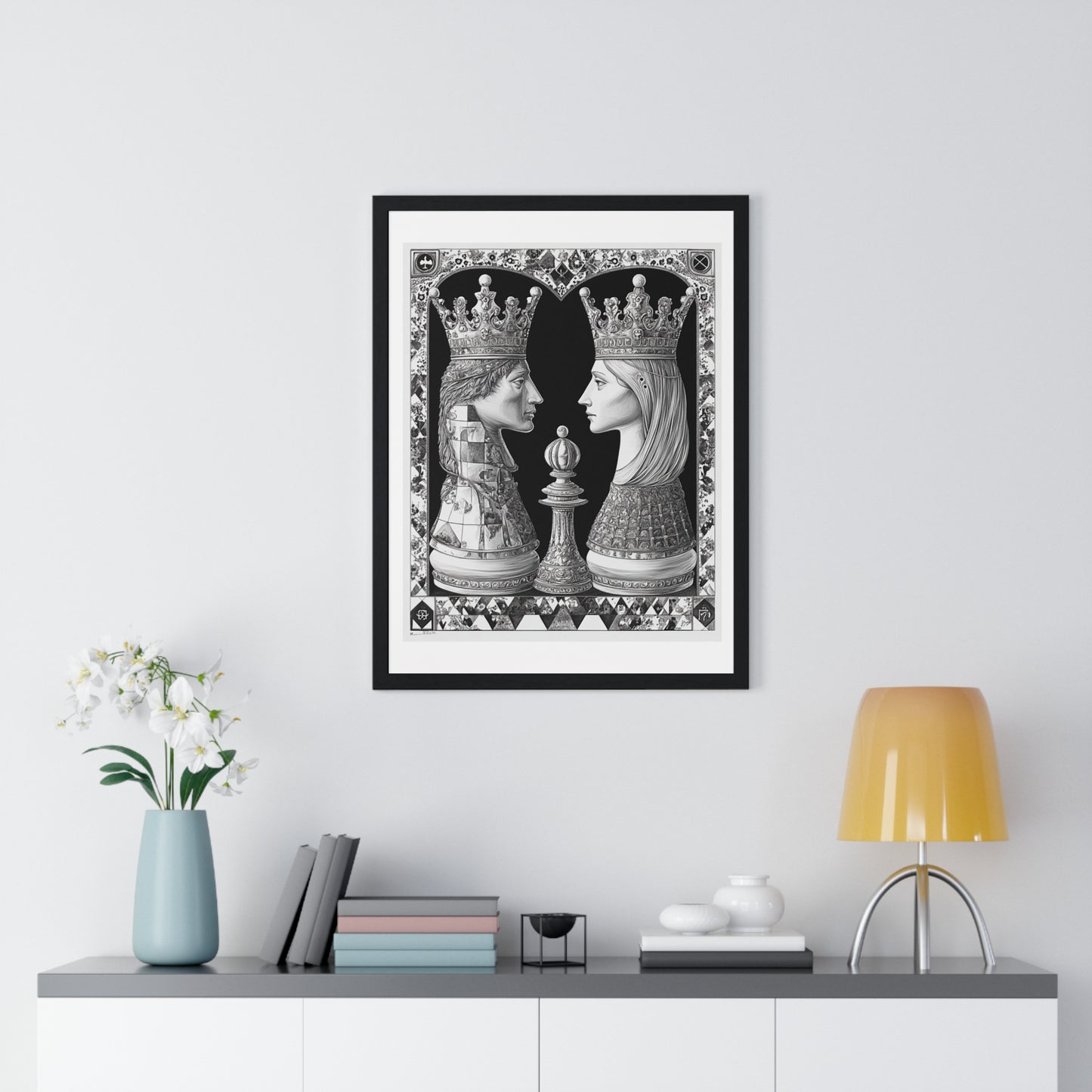 Even the King and the Queen Go Back in the Box, Abstract Art 'Designed by AI' Framed Print