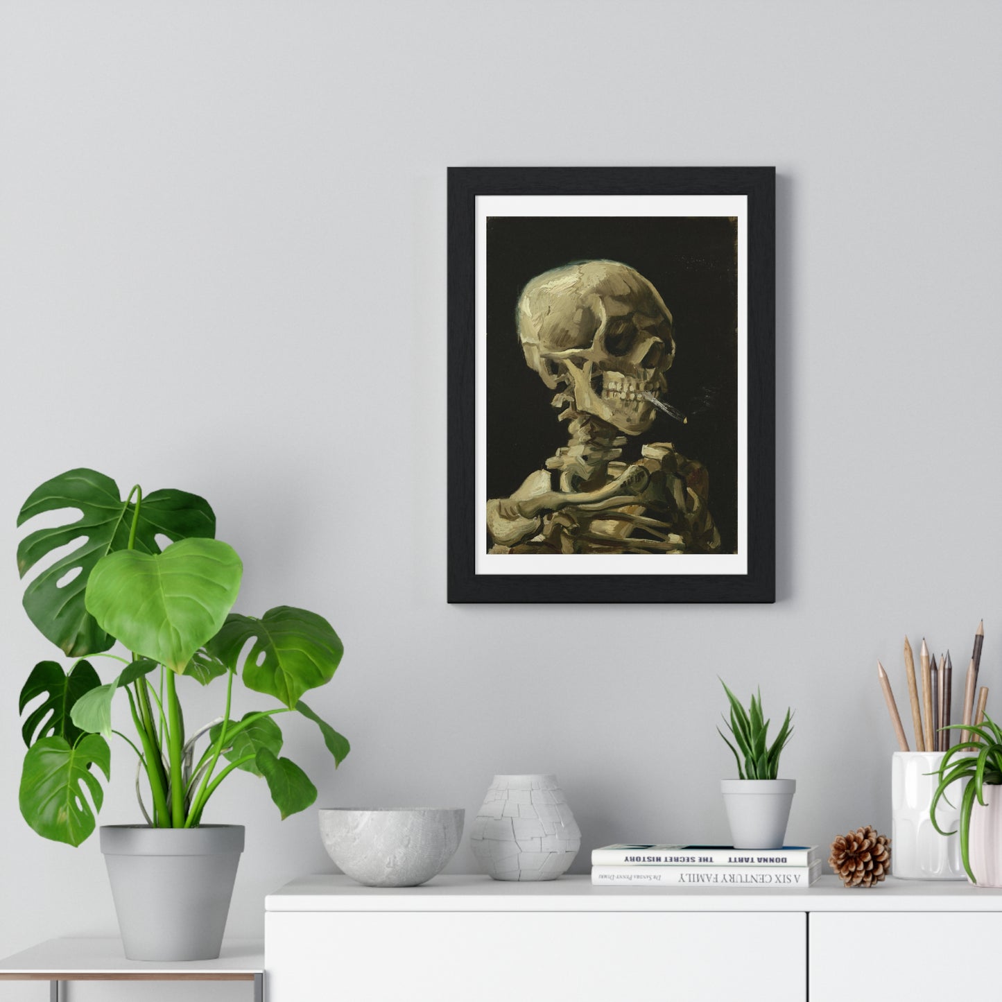 Head of a Skeleton with a Burning Cigarette (1886) by Vincent van Gogh, from the Original, Framed Print