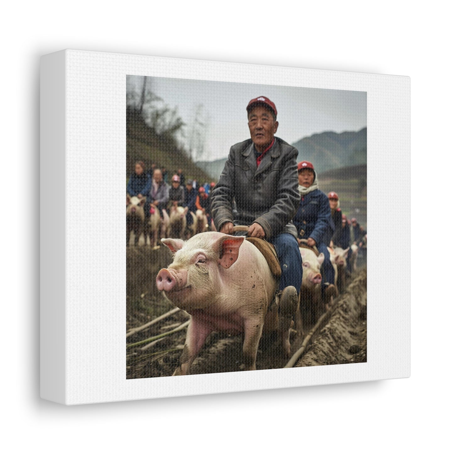 Pig Racing in China 'Designed by AI' Art Print on Canvas