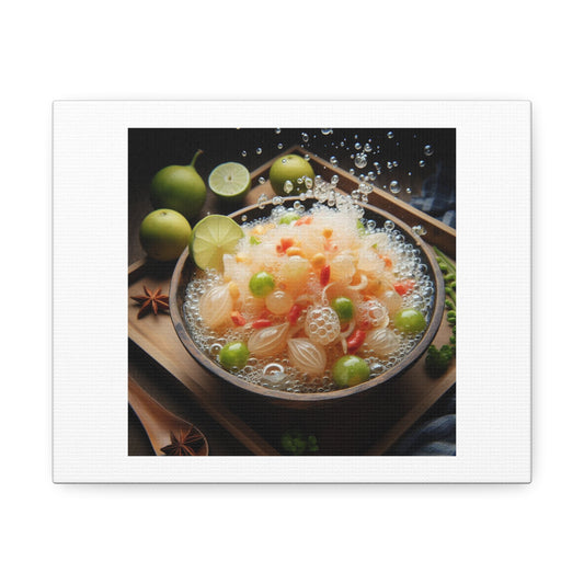 Thai Pomelo Salad Fizzing Like its Alive Foodie Art Print 'Designed by AI' on Satin Canvas