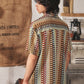 Men's Cuban-Collar National-Style Hollow Out Jacquard Short-Sleeve Shirt