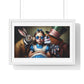 In Wonderland’s Soft Lantern Glow, Alice Receives a Kiss from Rabbit and Hatter 'Designed by AI' Framed Art Print