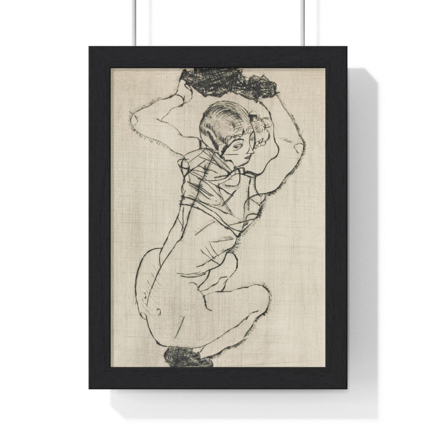 Squatting Woman (1914) by Egon Schiele from the Original, Framed Art Print