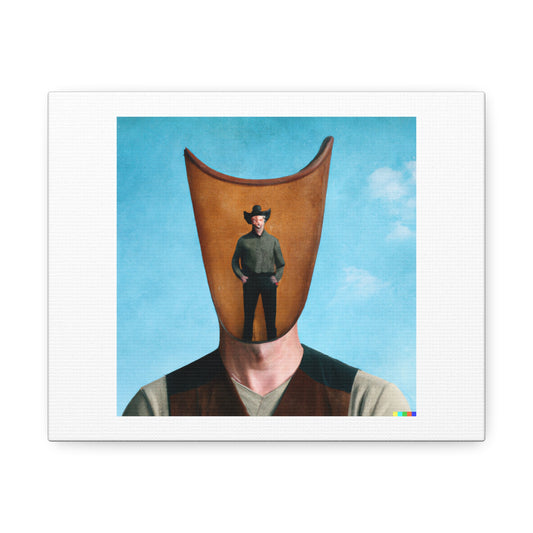 Man With a Cowboy Hat In The Style Of Rene Magritte Reprised 'Designed by AI' on Canvas