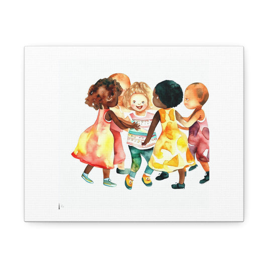 Beautiful Small Children Of All Races Playing Together Watercolour 'Designed by AI' on Canvas