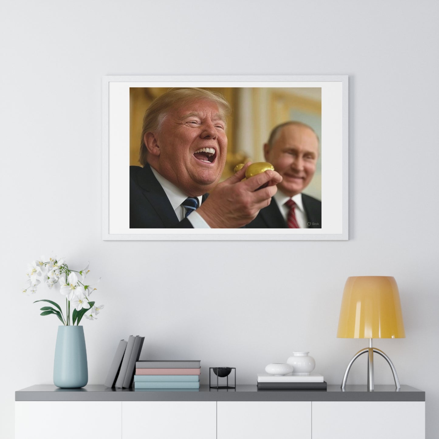 Putin, Trump and the Legend of the Golden Egg II, Abstract Art 'Designed by AI' Framed Print