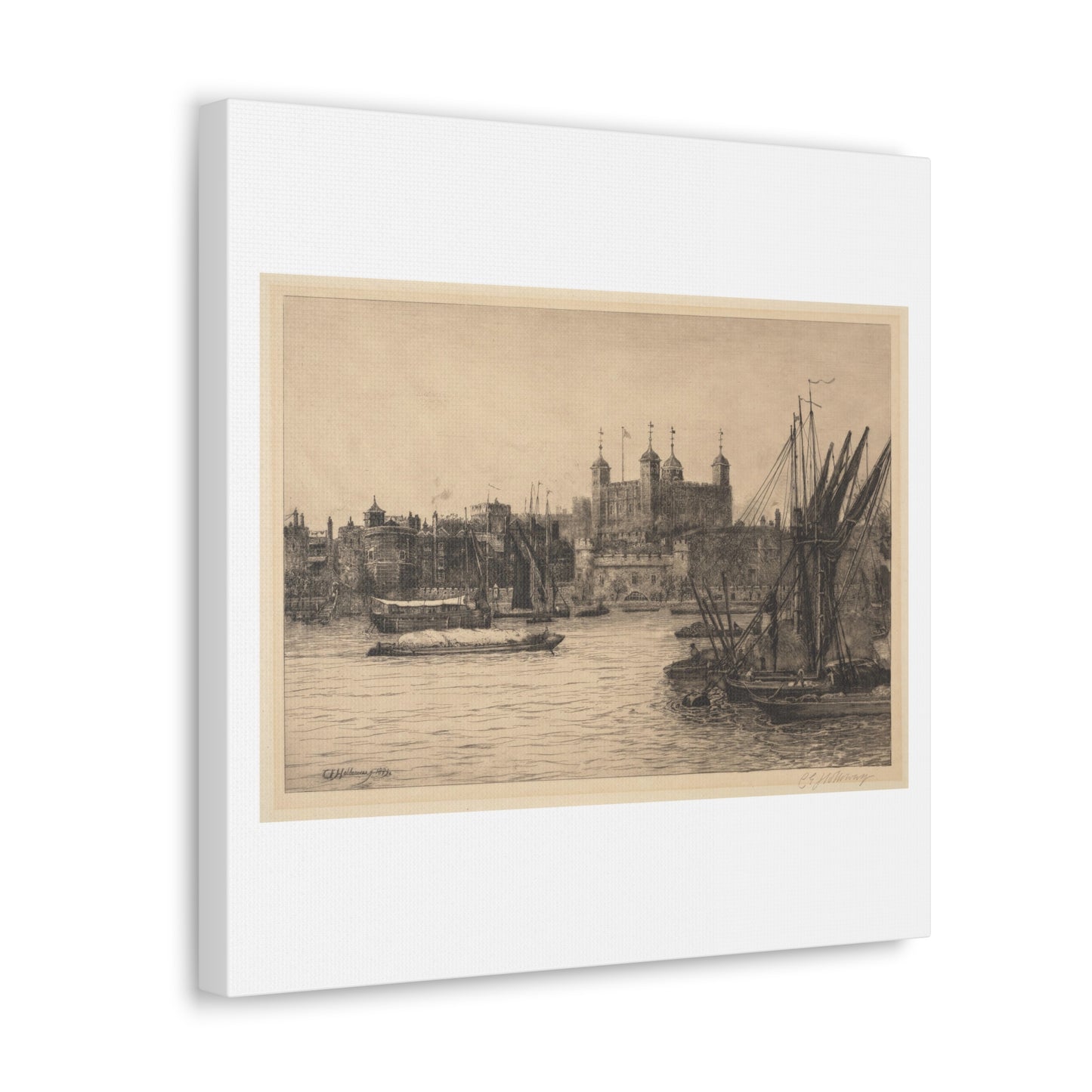 The Tower of London (1884) by Charles Edward Holloway, Art Print from the Original on Satin Canvas