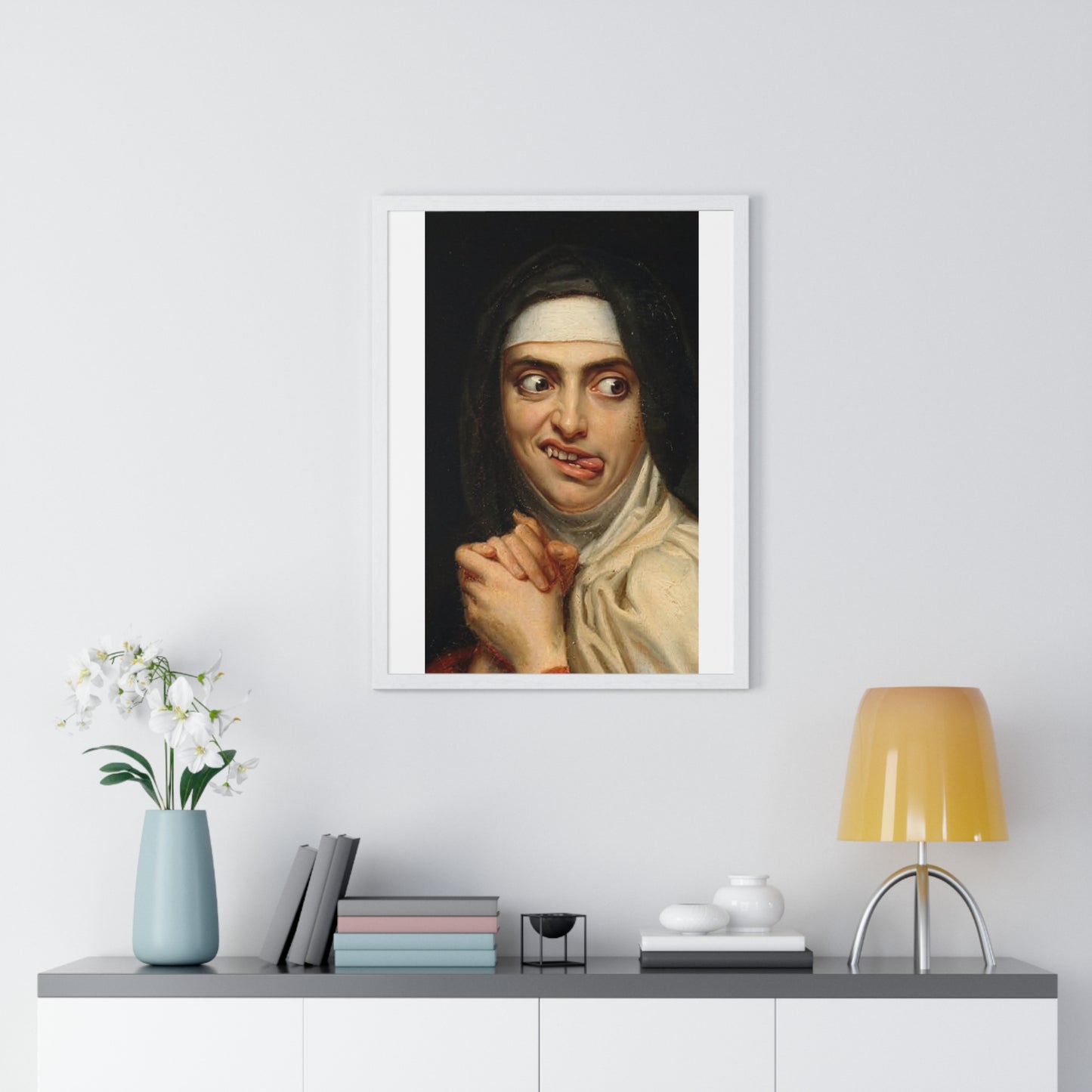 Crazy Nun, Surrealist Art, Large Decor Framed Print