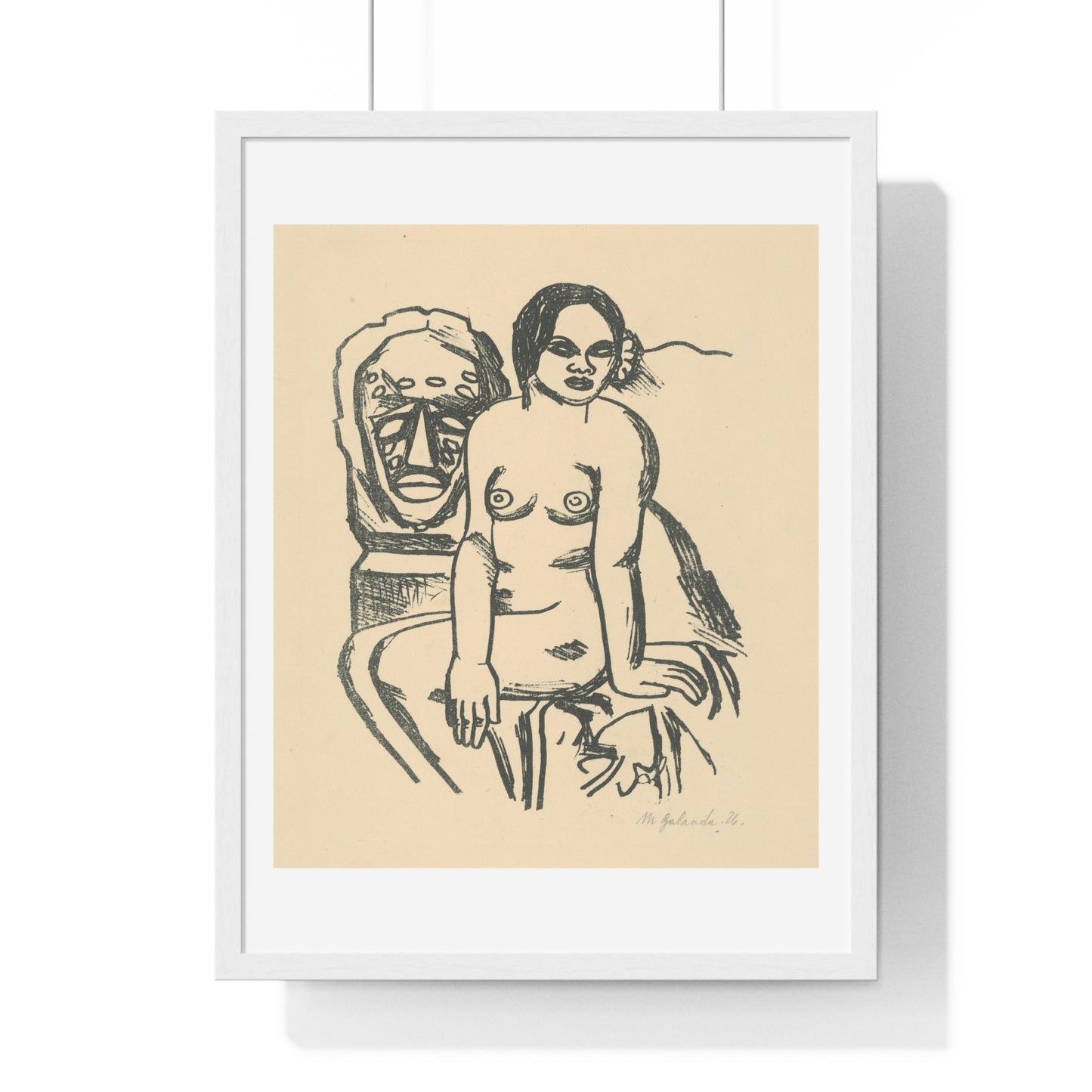 Woman and Statue by Mikuláš Galanda, from the Original, Framed Art Print