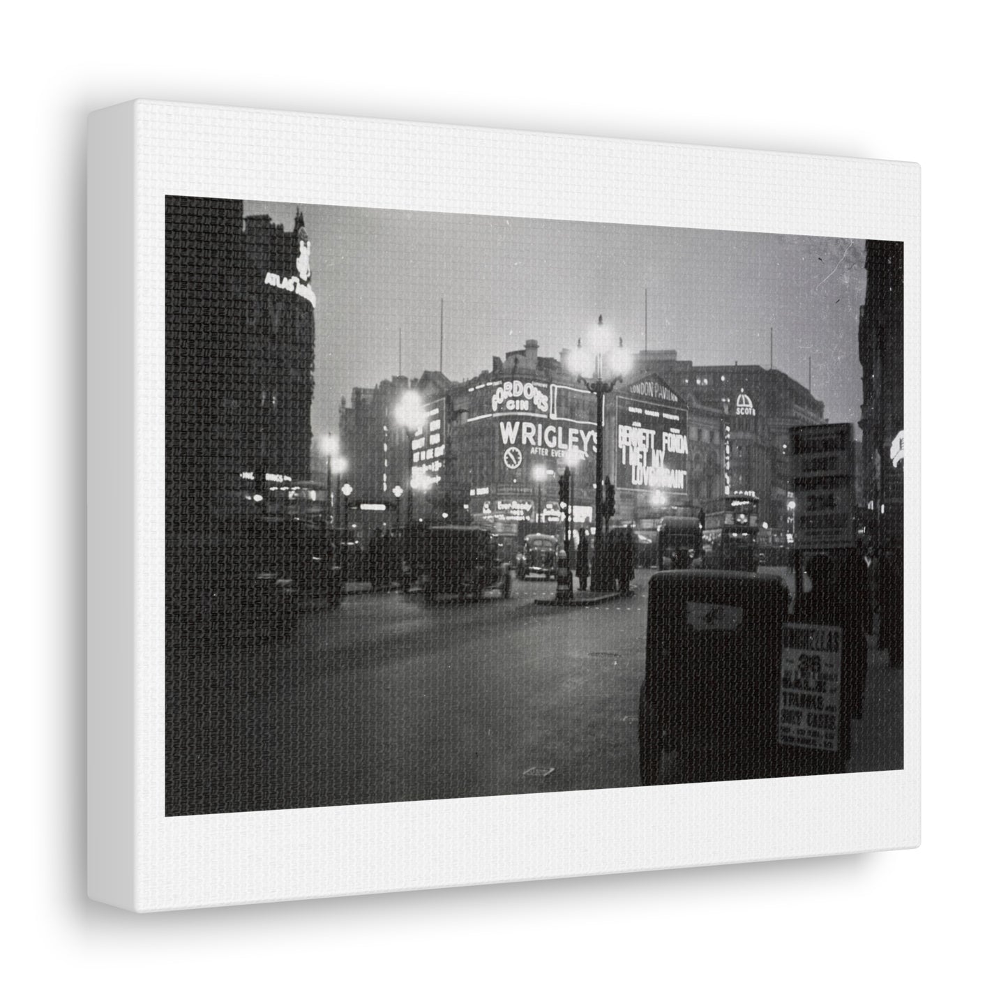 London at Night (circa 1937) Black & White Photography by Eric Lee Johnson, from the Original on Satin Canvas