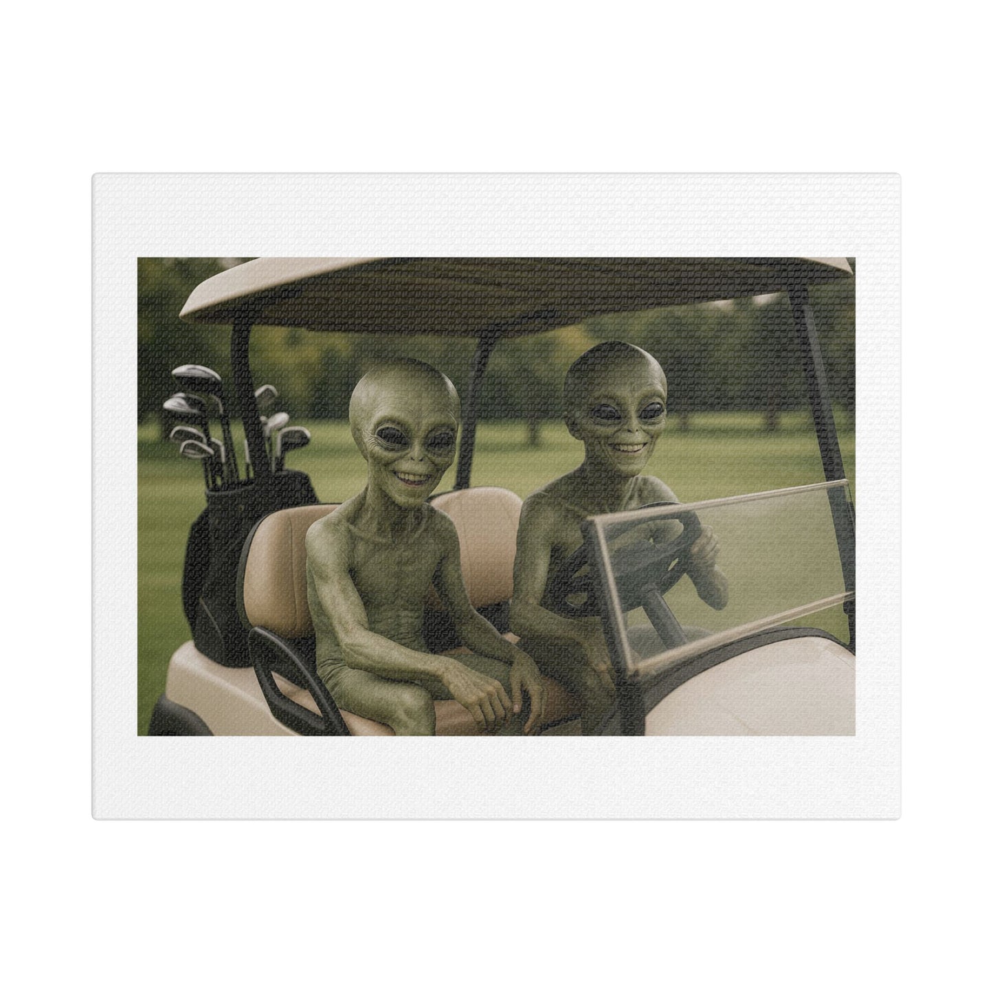 Aliens Playing Golf 'Designed by AI' Art Print on Canvas