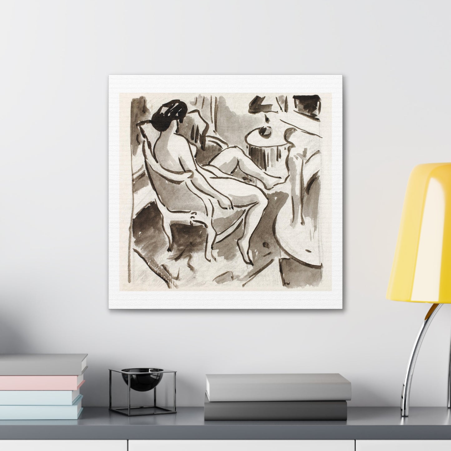 Seated Female Nude, Side View by Carl Newman, Art Print from the Original on Satin Canvas