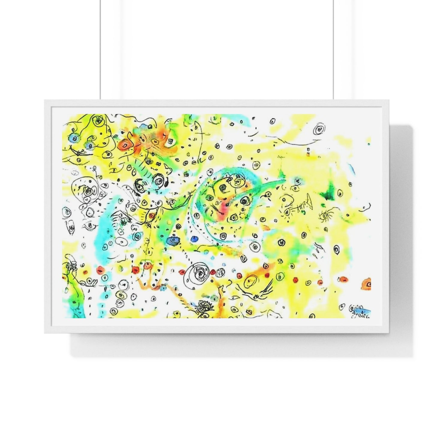 Yellow Scatter Pattern, Abstract Large Wall Art, Framed Print