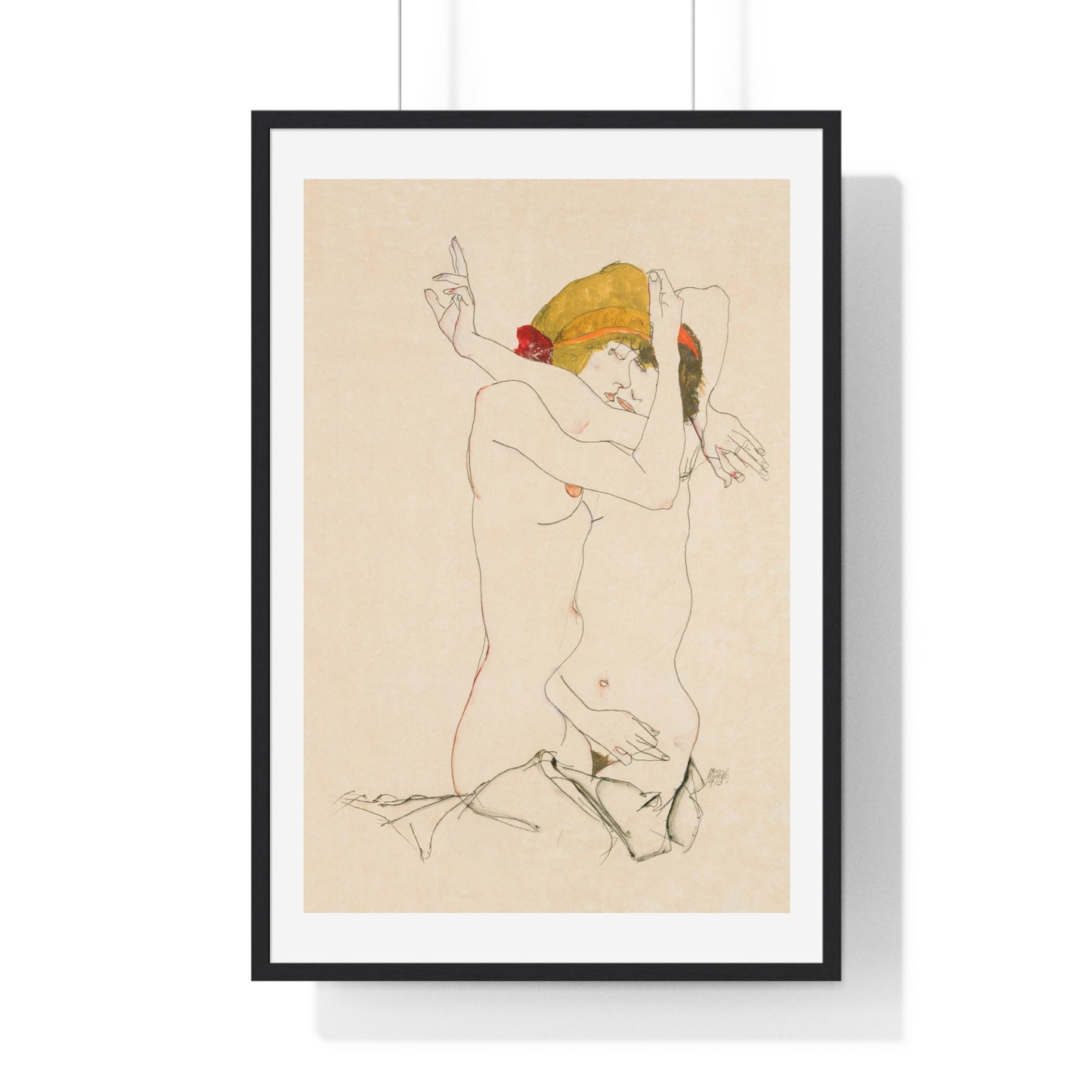 Two Women Embracing (1913) by Egon Schiele, from the Original, Framed Art Print