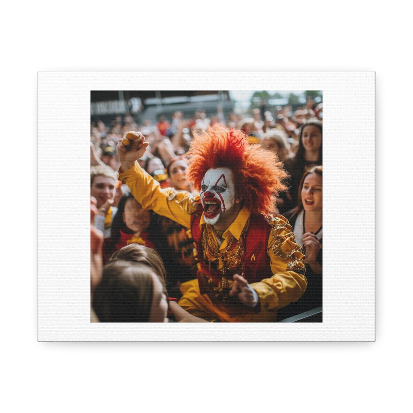 Ronald McDonald at a Concert Rocking Out and Realizing His Final Form 'Designed by AI' Art Print on Canvas