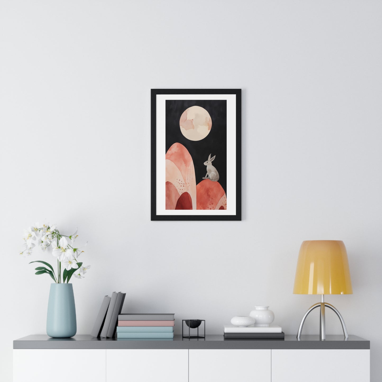 Bunny on the Moon 'Designed by AI' Wooden Framed Print