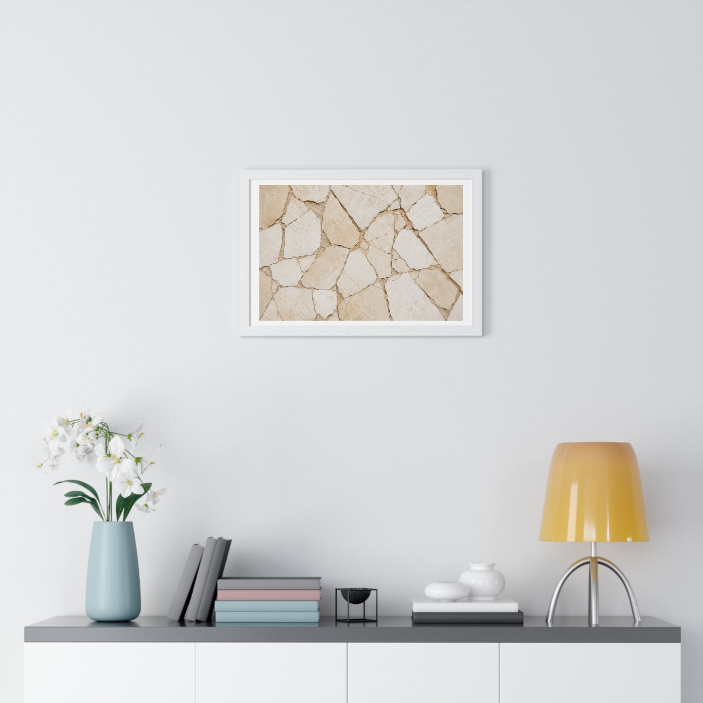 Beige Abstract Relaxing Decor Art, Large Framed Print