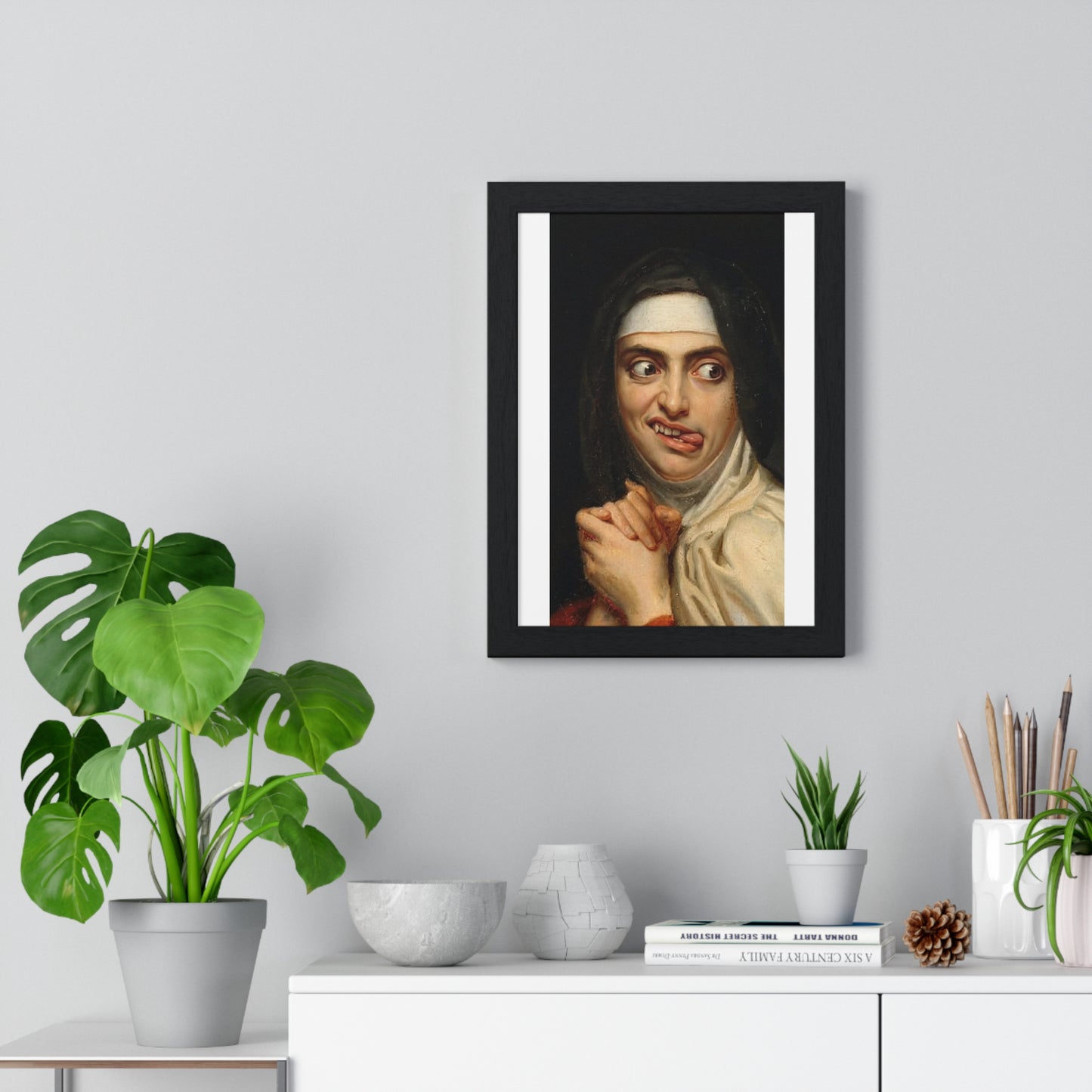 Crazy Nun, Surrealist Art, Large Decor Framed Print