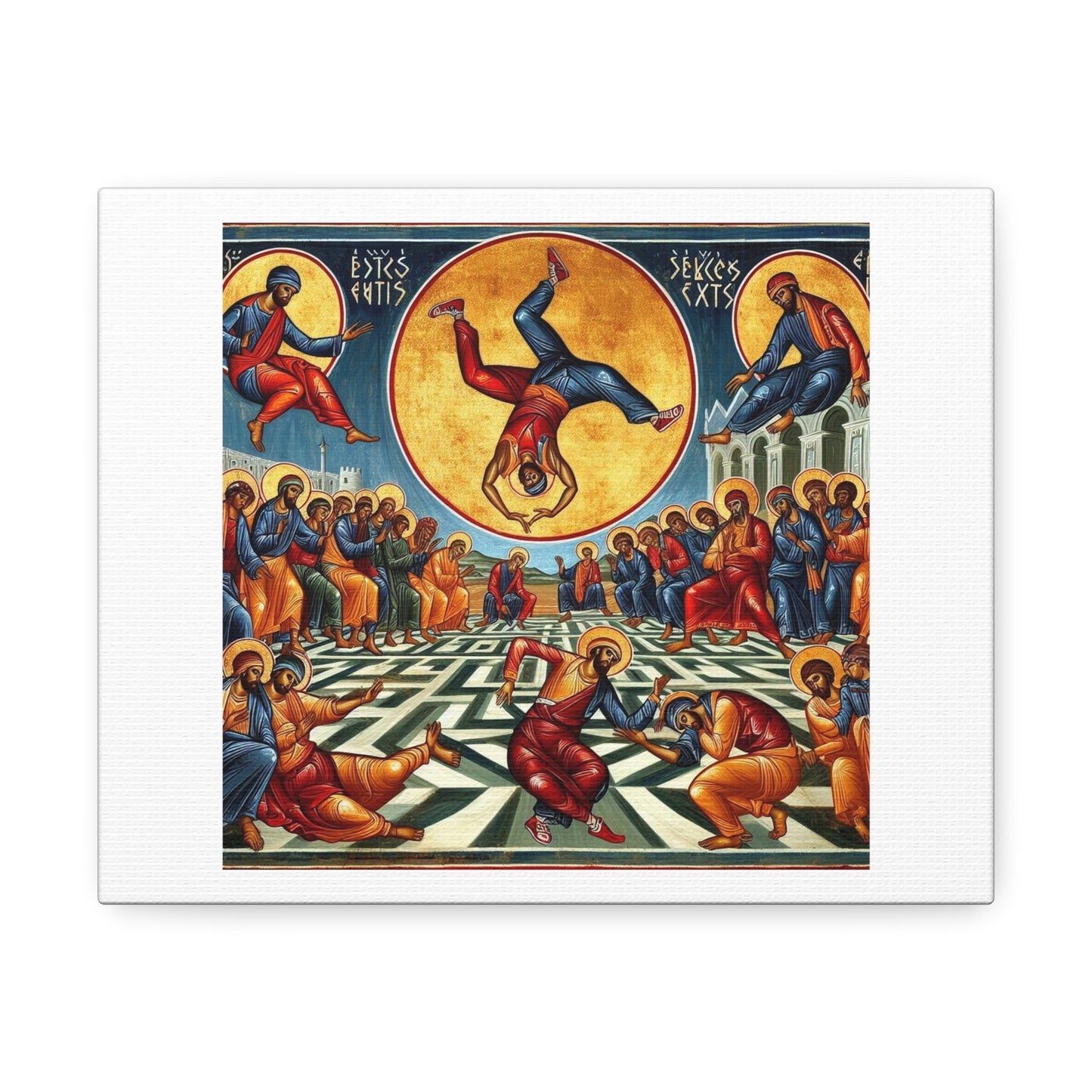 Breakdance Contest in Constantinople, Byzantine Icon Style, Art Print 'Designed by AI' on Canvas