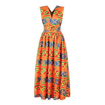 African and Geometric Print Maxi Dress