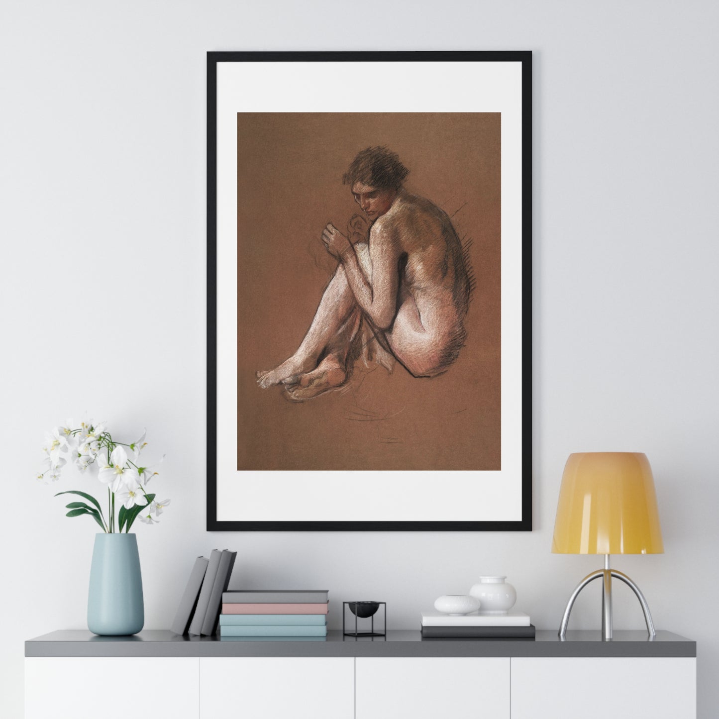 Seated Nude Female Figure by Edwin Austin Abbey from the Original, Framed Art Print