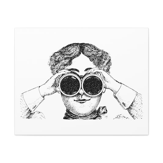 Adventurer Using Binoculars, Cartoon Art Print on Canvas