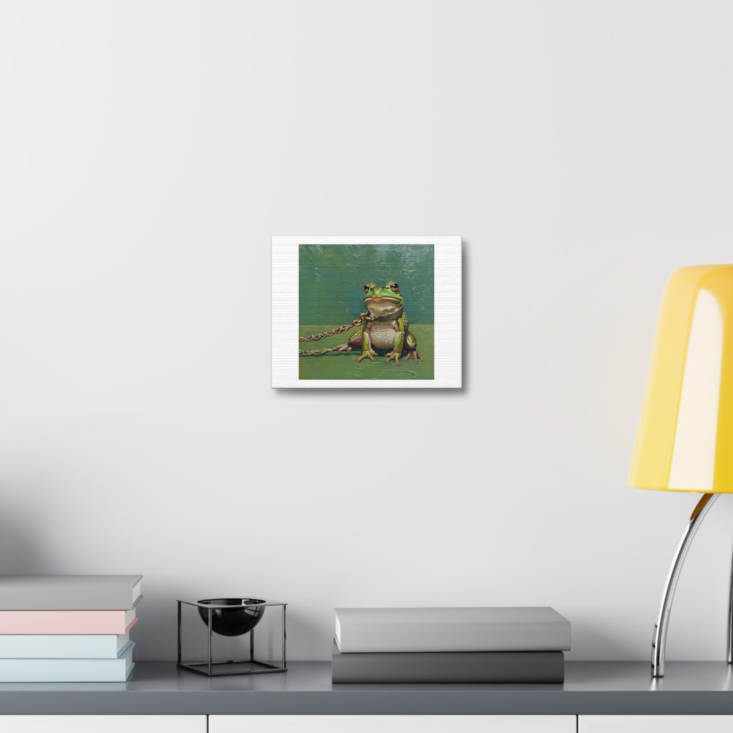 Frog on a Leash, Oil on Canvas 'Designed by AI' Art Print on Canvas