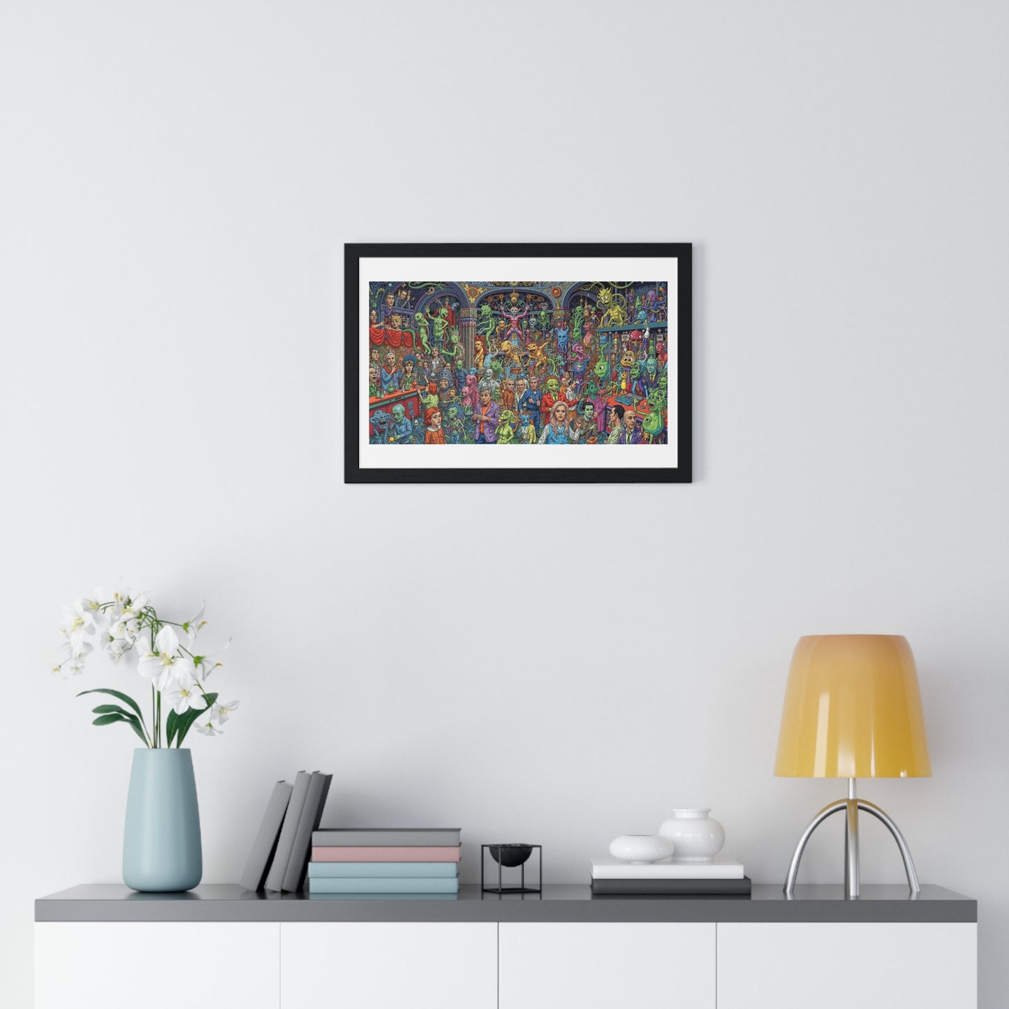 Demons and NPCs Diorama, Cartoon Art 'Designed by AI' Framed Art Print