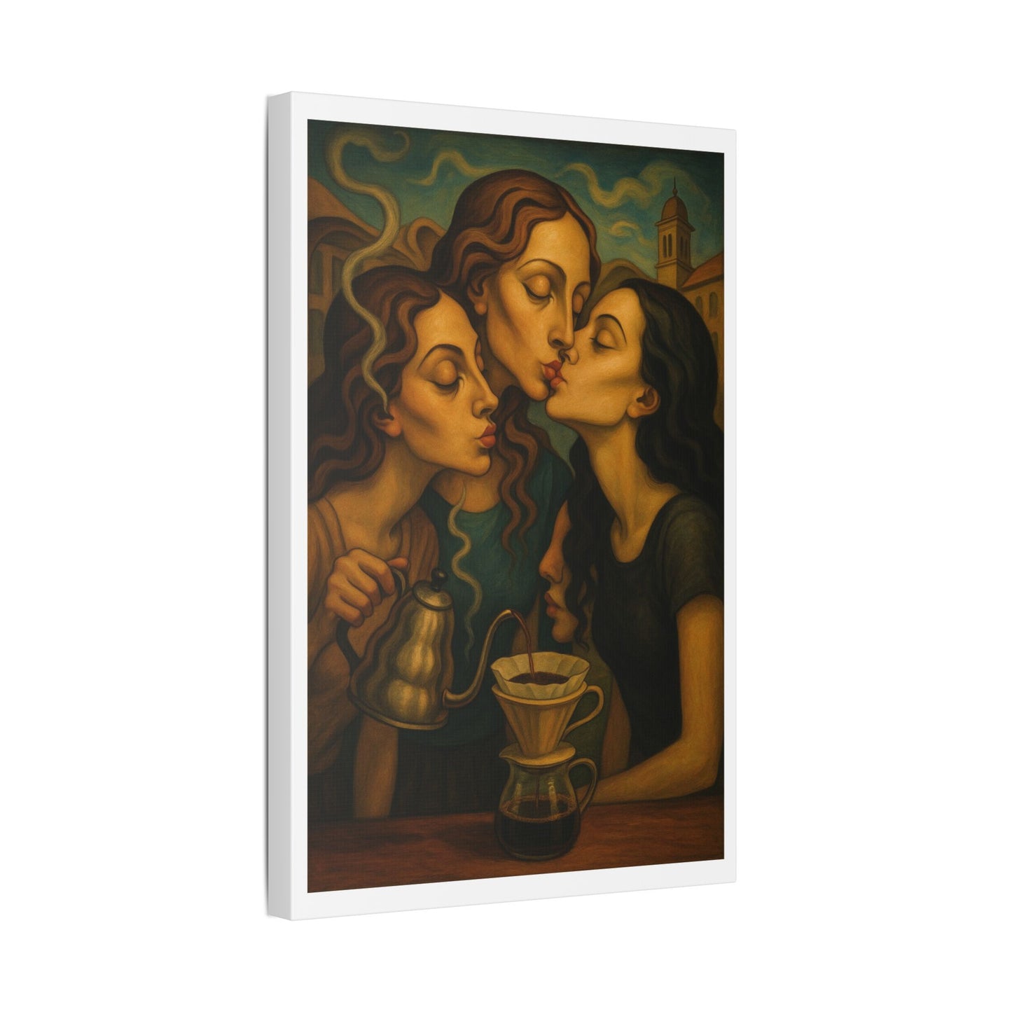 Morning Coffee 'Designed by AI' Satin Canvas Art Print