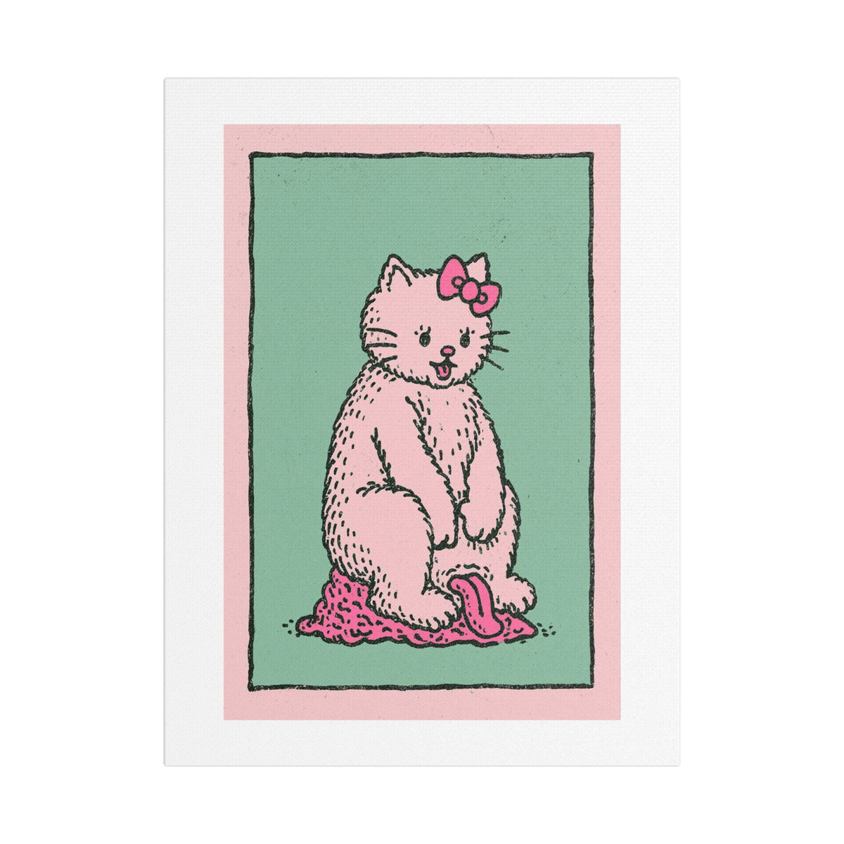 Cute Pink Cat Stretched Canvas Wall Art