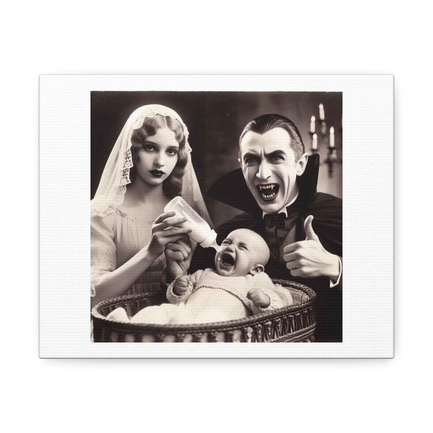 Dad Dracula, Mother and Baby, Art Print 'Designed by AI' on Canvas