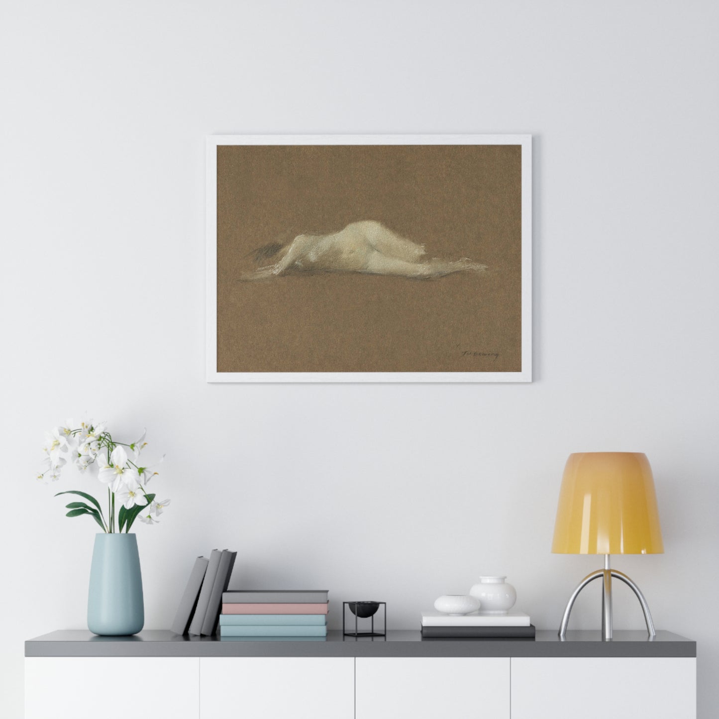 Nude Woman on Her Side by Thomas Wilmer Dewing from the Original, Framed Art Print