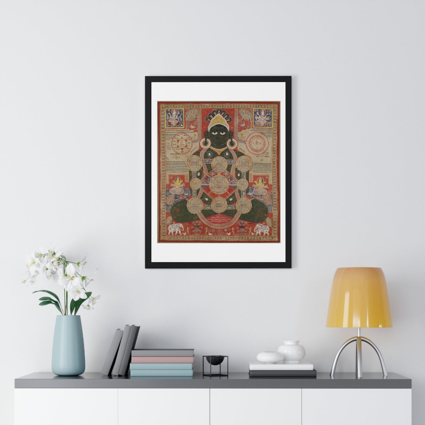 Dark Green Parsvanatha, Seated in the Lotus Posture with Cosmic Diagramme Superimposed over his Body, from the Original, Framed Print