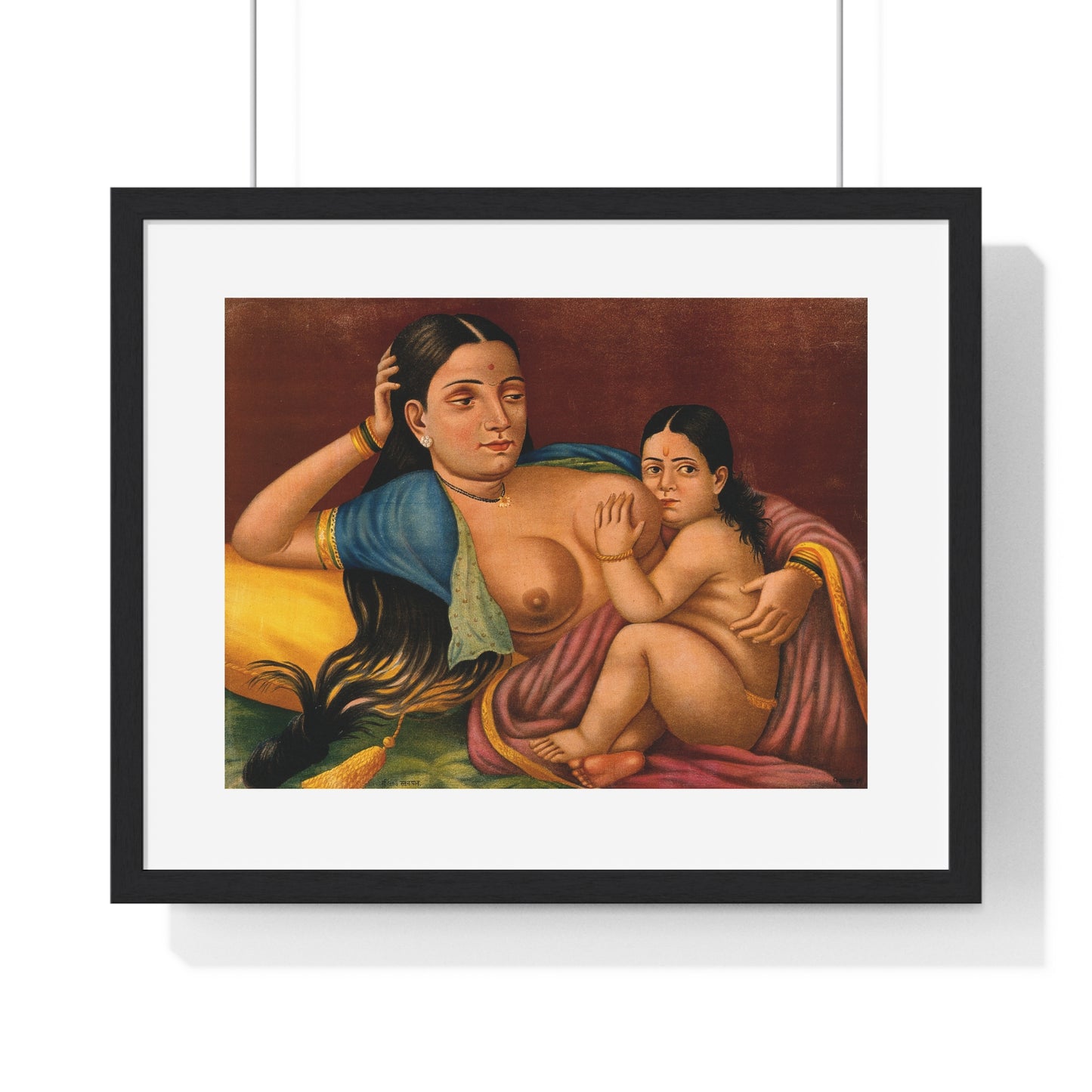 Woman Suckling an Infant, Indian Chromolithograph, from the Original, Framed Art Print