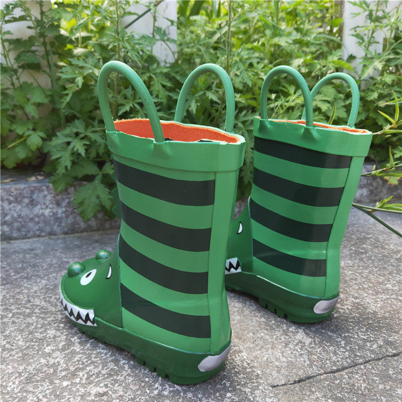 Children's Cartoon Design Rubber Rain Boots With Handles