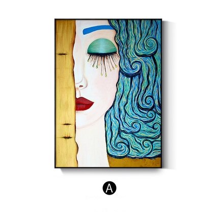 Golden Tears Abstract Woman Canvas Artwork