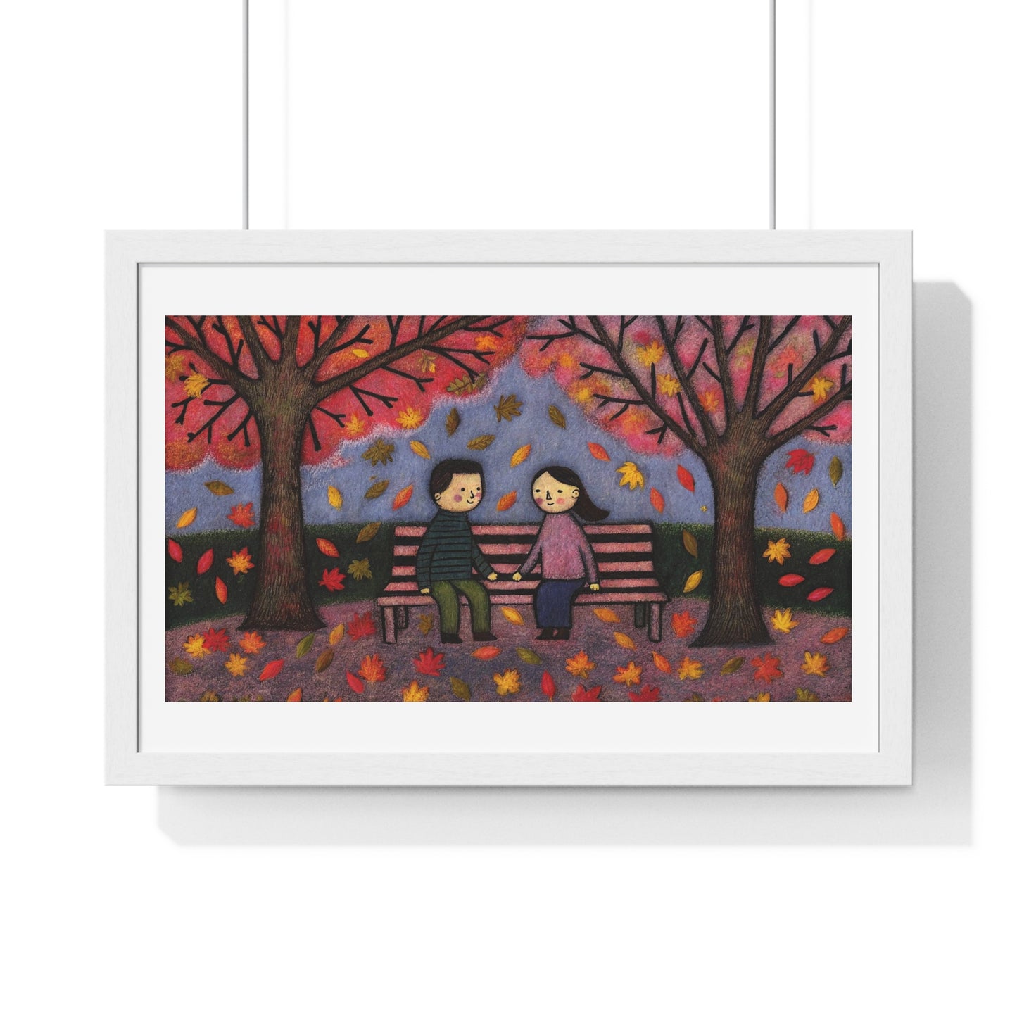 Couple on a Park Bench Fuzzy Felt Art II 'Designed by AI' Framed Print