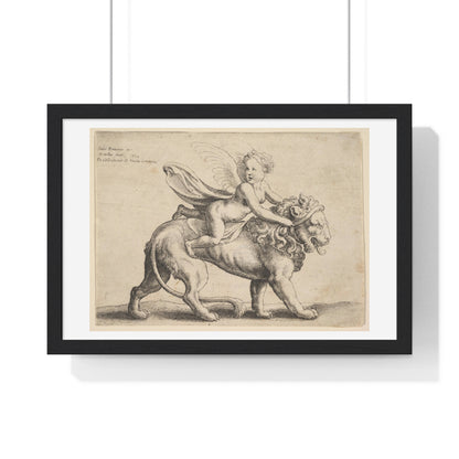 Cupid on a Lion (1652) by Giulio Romano, from the Original, Framed Art Print