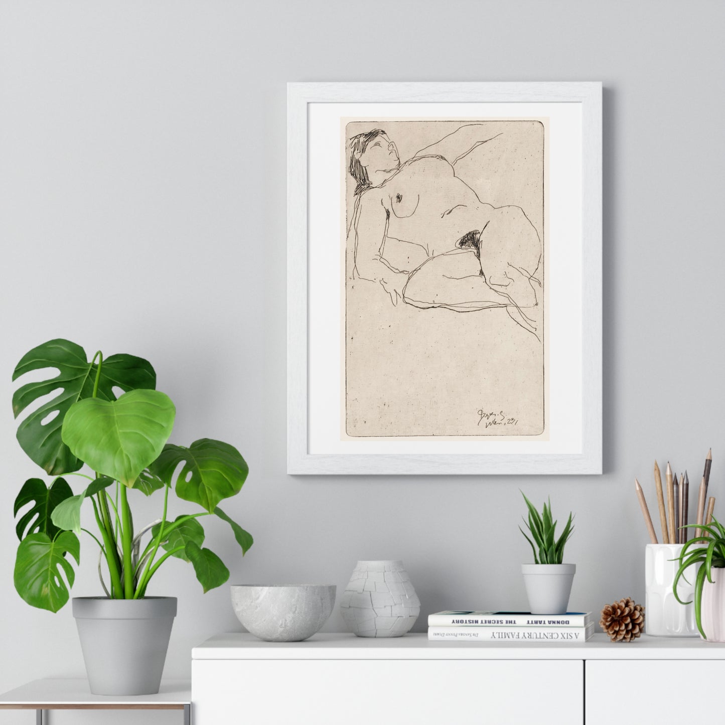 Vintage Nude Illustration 'Liggende Naakte Vrouw' (1923) by Reijer Stolk, from the Original, Framed Print