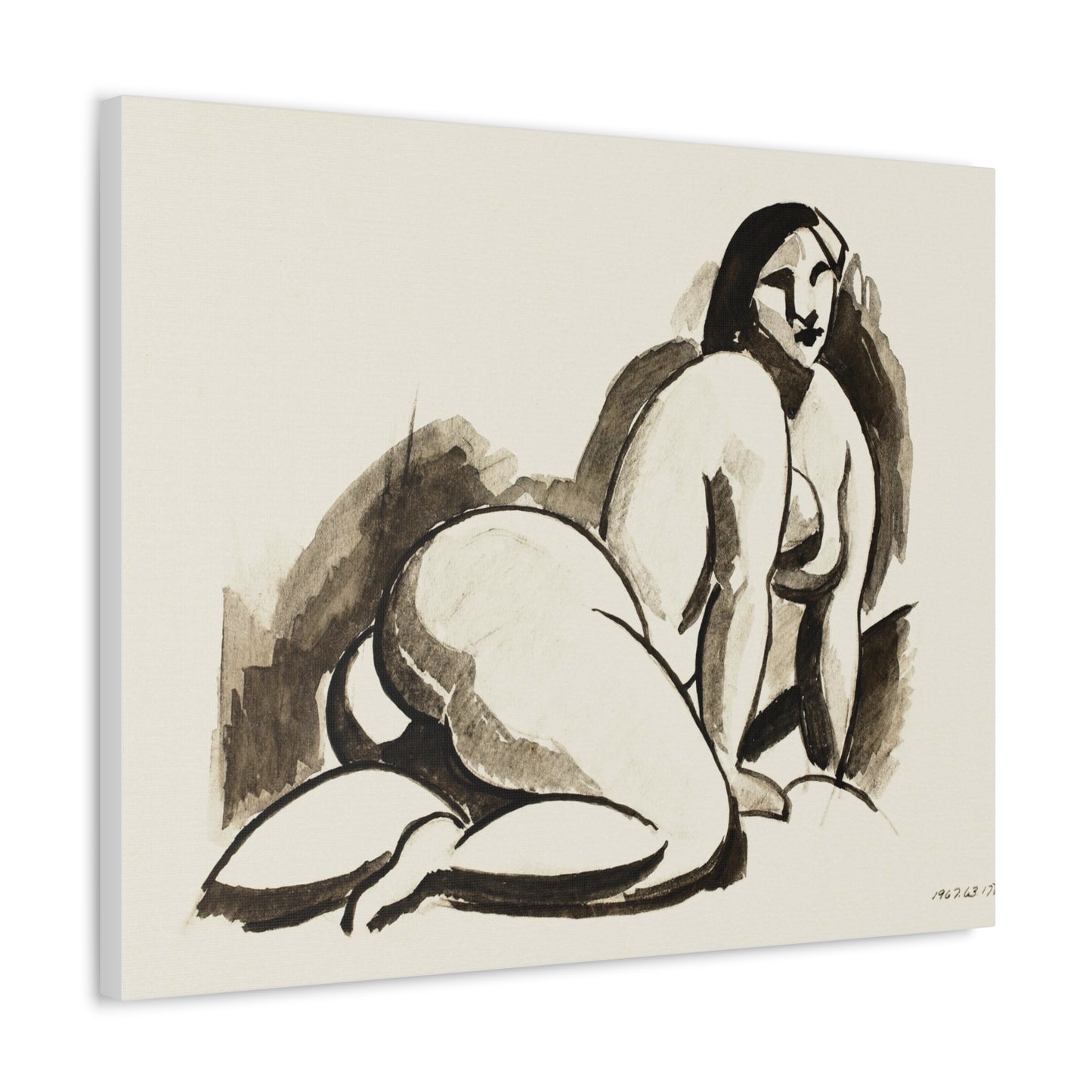 Female Nude by Carl Newman Art Print on Satin Canvas, Stretched