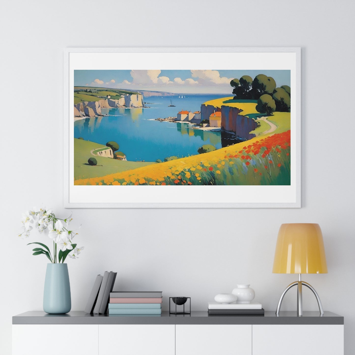 Cornish Harbour in Springtime 'Designed by AI' Framed Art Print