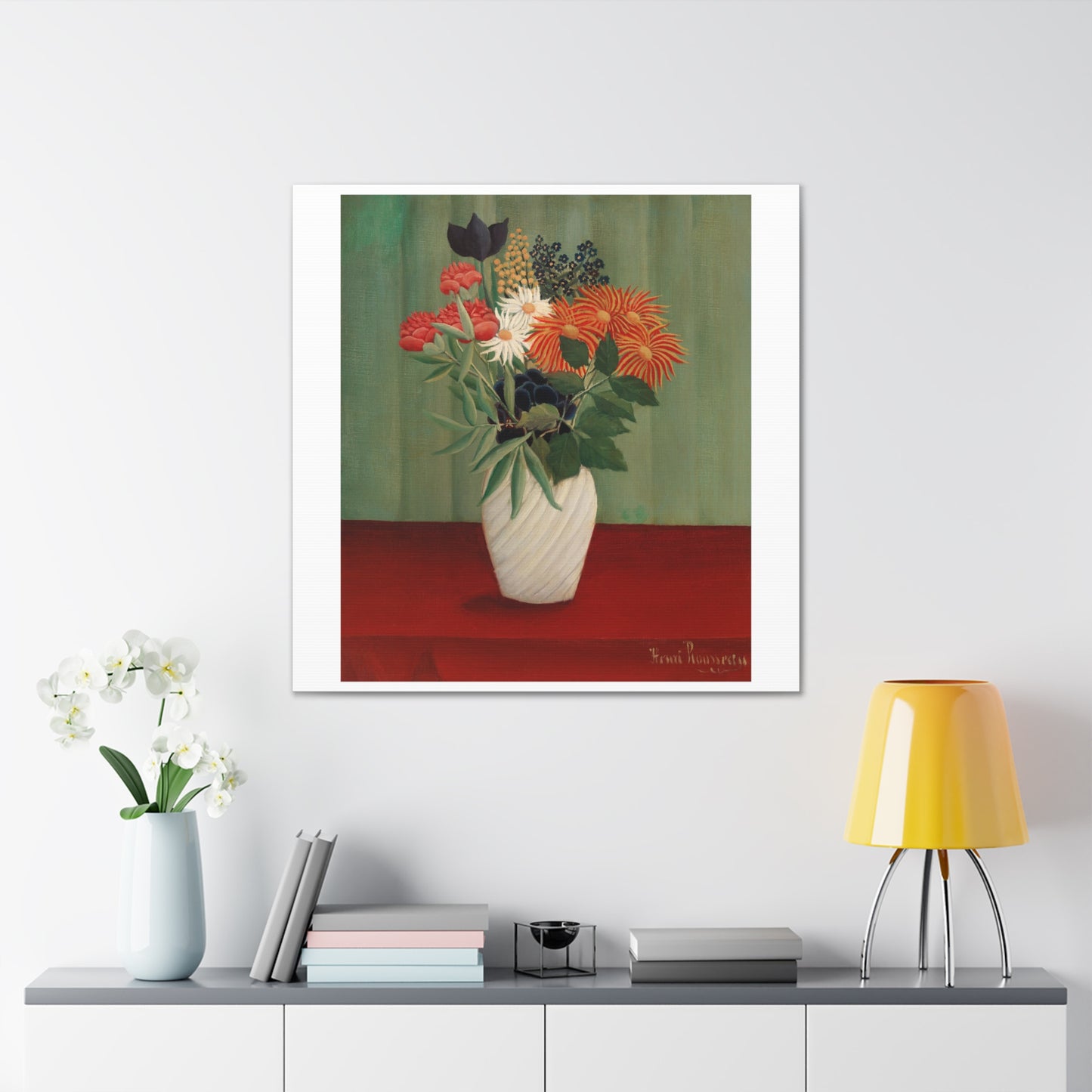 Bouquet of Flowers with China Asters and Tokyos 'Bouquet de Fleurs aux Reines-Marguerites et aux Tokyos' (1910) by Henri Rousseau Canvas Art Print from the Original