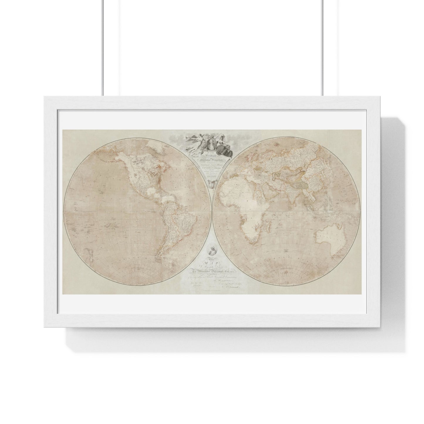 Map of the World on a Globular Projection Exhibiting Particularly the Nautical Researches of Captain James Cook (1794) from the Original, Framed Art Print