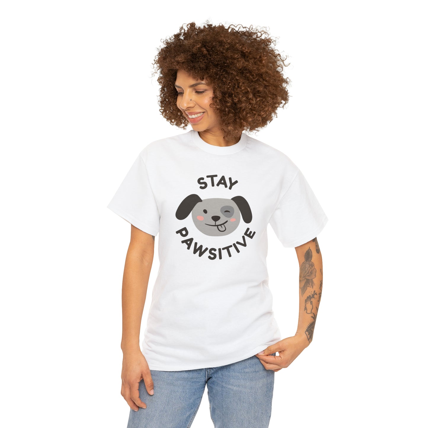 Stay Pawsitive Dog Lover's Cotton T-Shirt