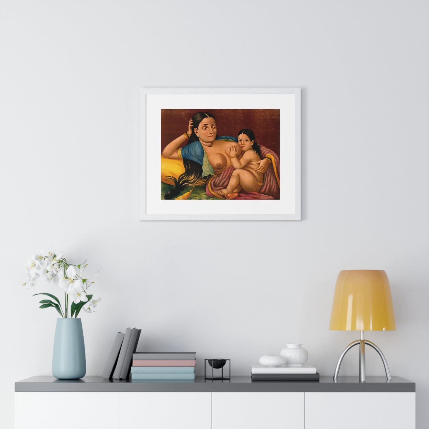 Woman Suckling an Infant, Indian Chromolithograph, from the Original, Framed Art Print