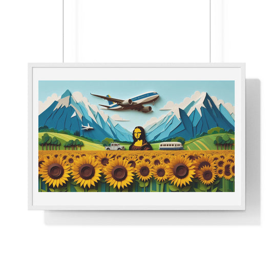 Mona Lisa in a Sunflower Meadow, Abstract Art 'Designed by AI' Framed Print